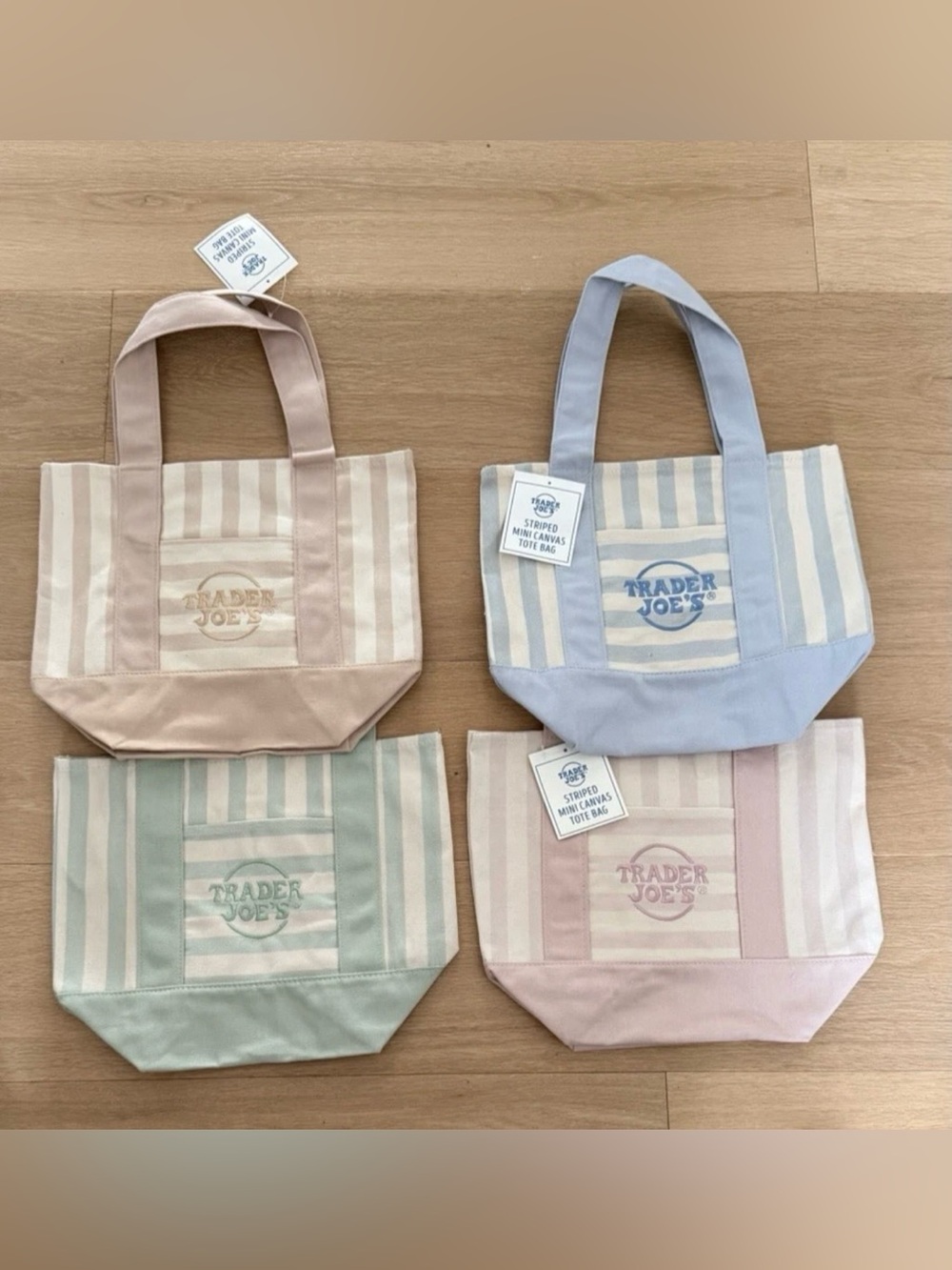 Trader Joe’s Mini Pastel Stripe Canvas Tote Bag Limited Edition Set Of 4